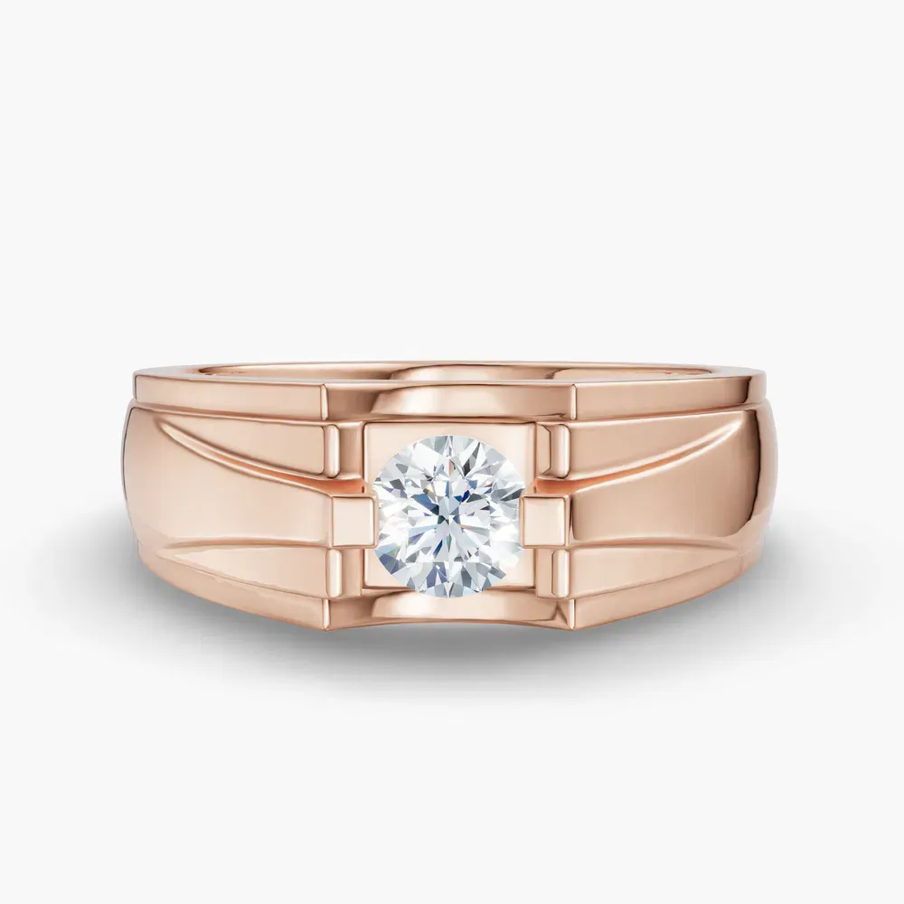 Certified 0.5 carat Lab Grown Diamond Round Cut Men's Engagement Ring in 14K Rose Gold-Krynex