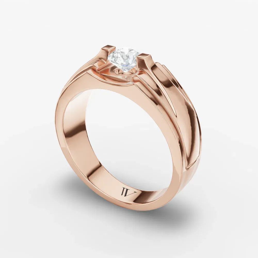 Certified 0.5 carat Lab Grown Diamond Round Cut Men's Engagement Ring in 14K Rose Gold-Krynex