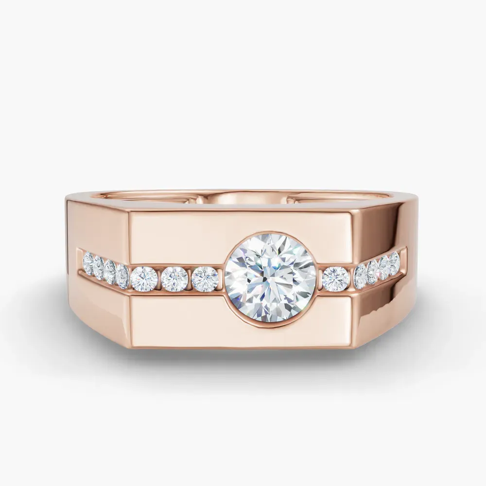 Certified 0.5 carat Lab Grown Diamond Round Cut Men's Engagement Ring in 18K Rose Gold-Noxvin