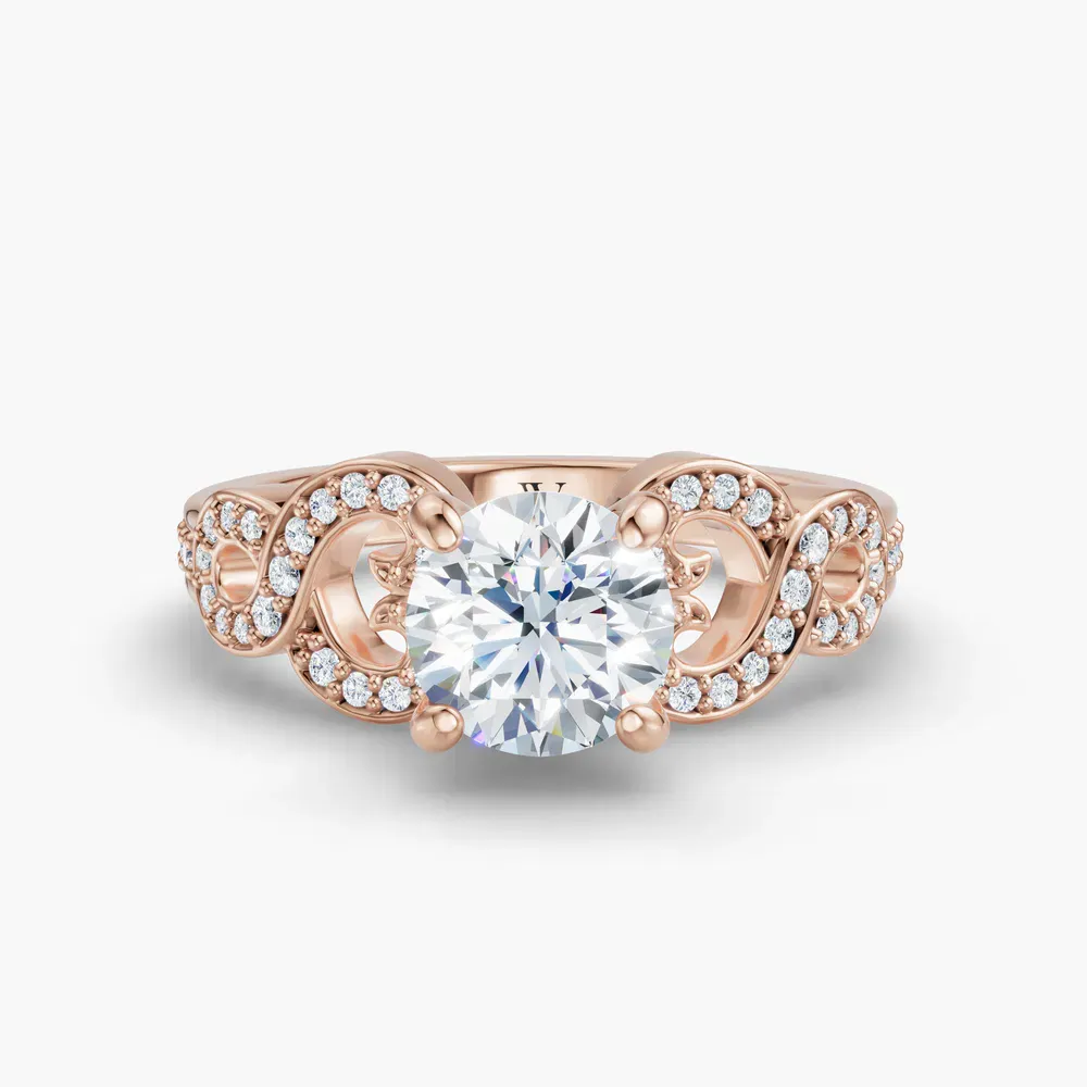Certified 1 carat Lab Grown Diamond Round Cut Split Shank, Infinity, Twist Engagement Ring in 18K Rose Gold-Bexoli