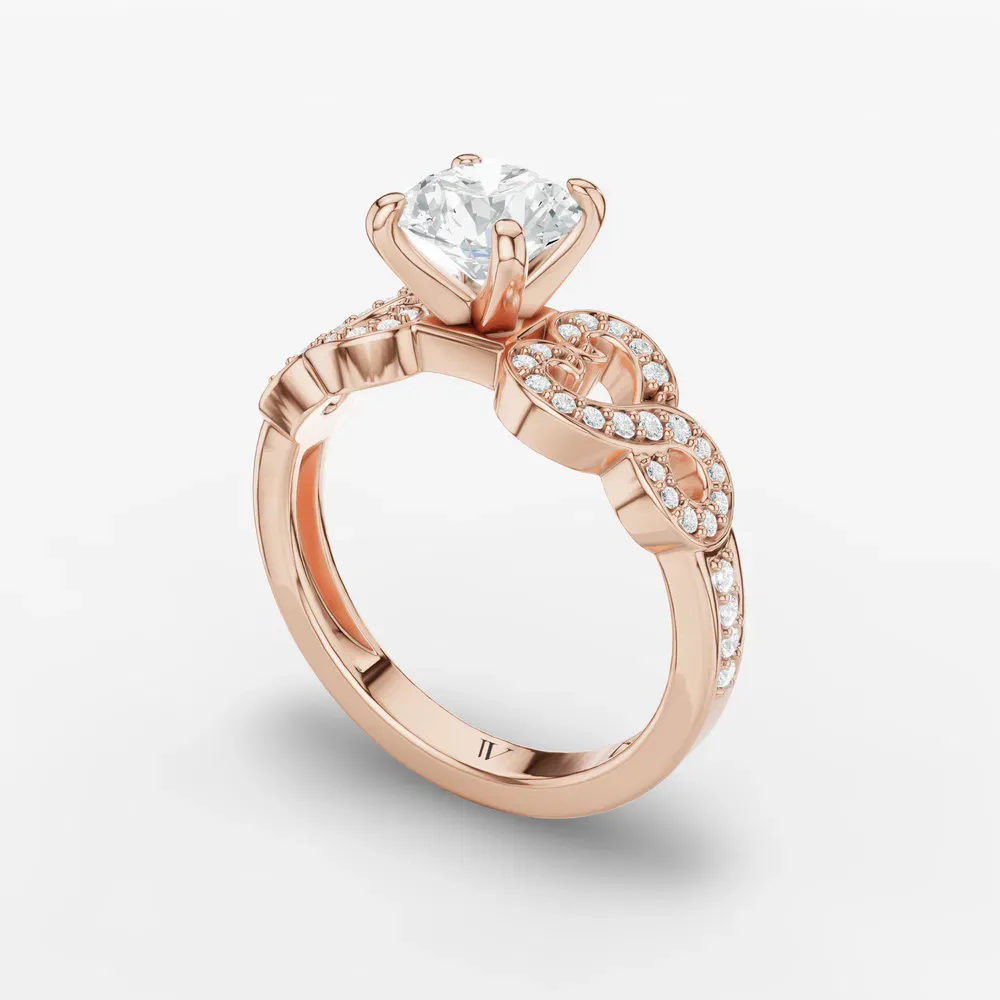Certified 1 carat Lab Grown Diamond Round Cut Split Shank, Infinity, Twist Engagement Ring in 18K Rose Gold-Bexoli