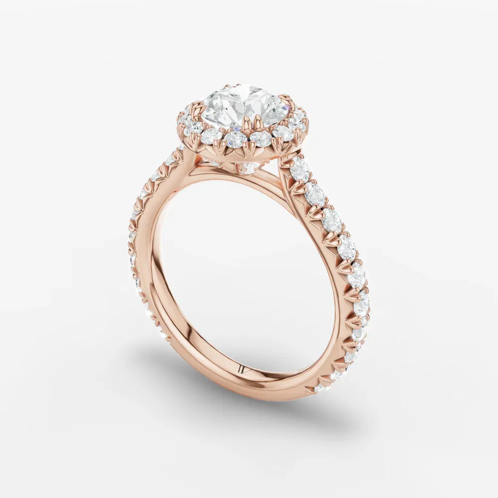 Certified 1 carat Lab Grown Diamond Round Cut Cathedral, Pavé, Halo Engagement Ring in 14K Rose Gold-Zaria