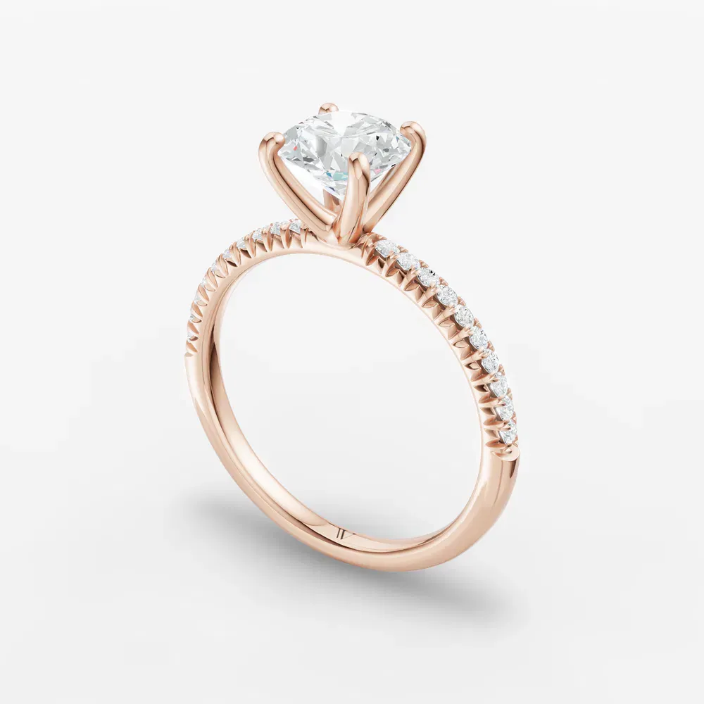 Certified 1 carat Lab Grown Diamond Round Cut Pavé, Classic, Simple Engagement Ring in 14K Rose Gold-Glaciry