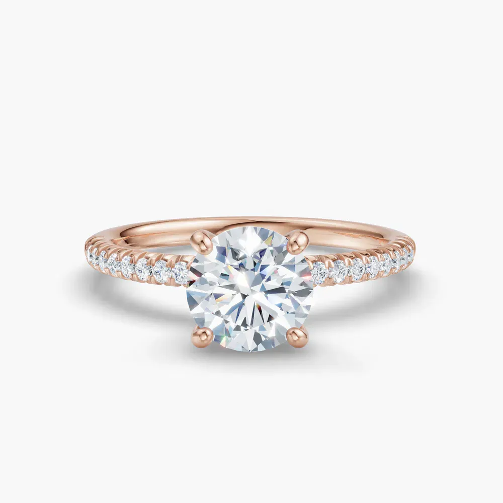 Certified 1 carat Lab Grown Diamond Round Cut Pavé, Classic, Simple Engagement Ring in 14K Rose Gold-Glaciry
