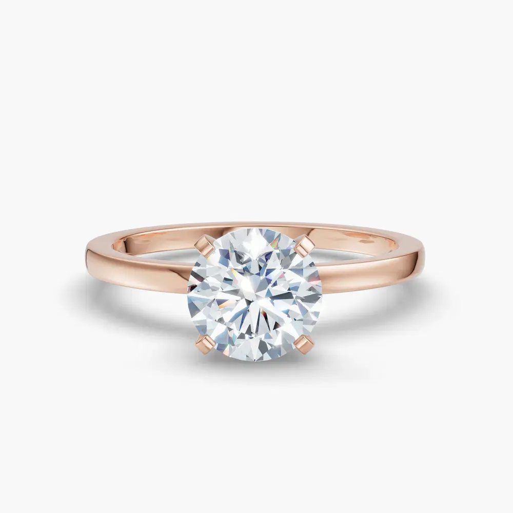 Certified 1 carat Lab Grown Diamond Round Cut Solitaire, Classic, Simple Engagement Ring in 14K Rose Gold-Cara
