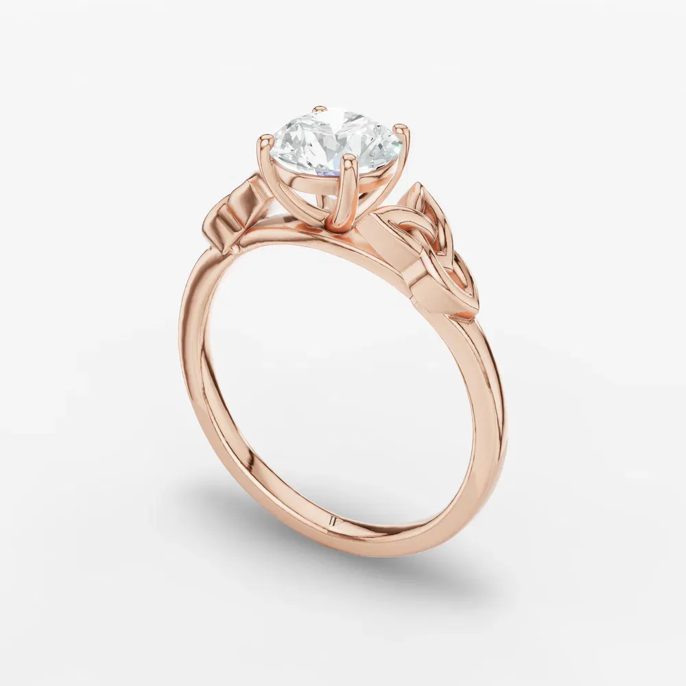 Certified 1 carat Lab Grown Diamond Round Cut Solitaire, Cathedral, Celtic Engagement Ring in 14K Rose Gold-Vire