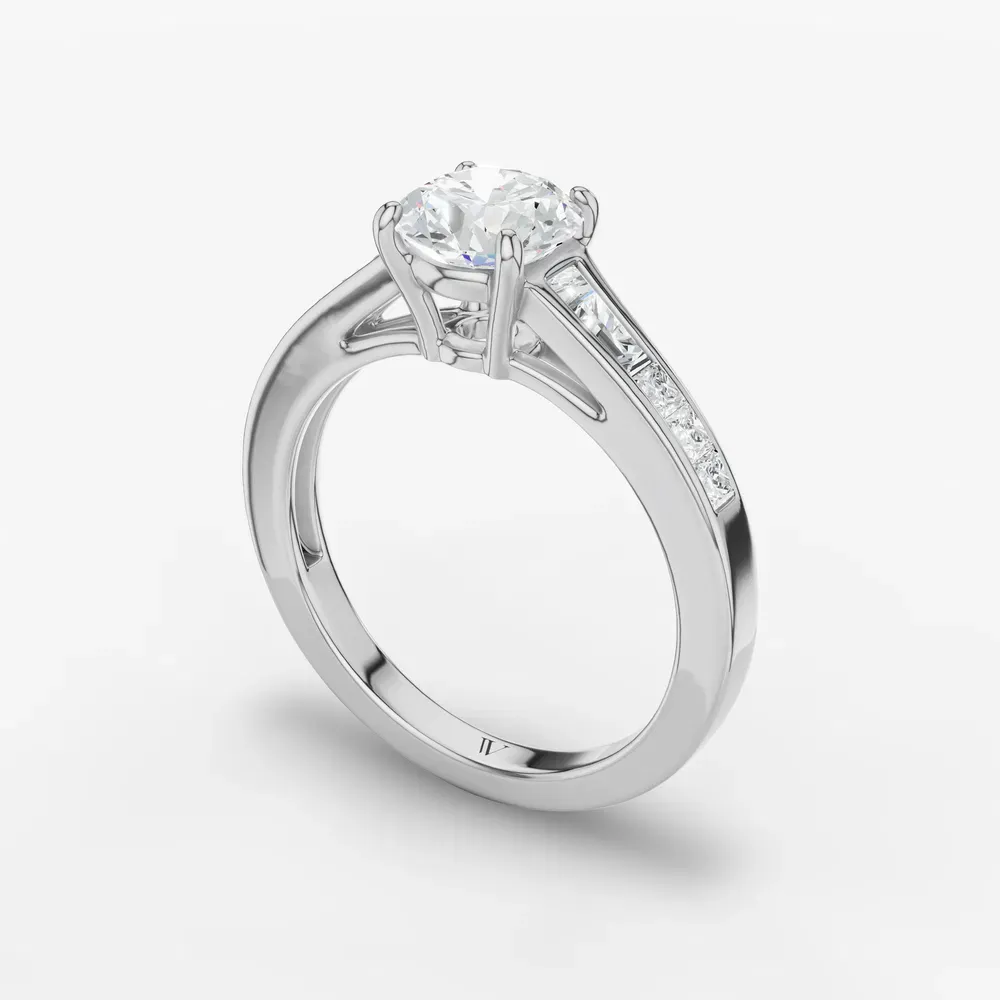 Certified 1 carat Lab Grown Diamond Round Cut Channel Set, Baguette, Cathedral Engagement Ring in 14K White Gold-Gwynv