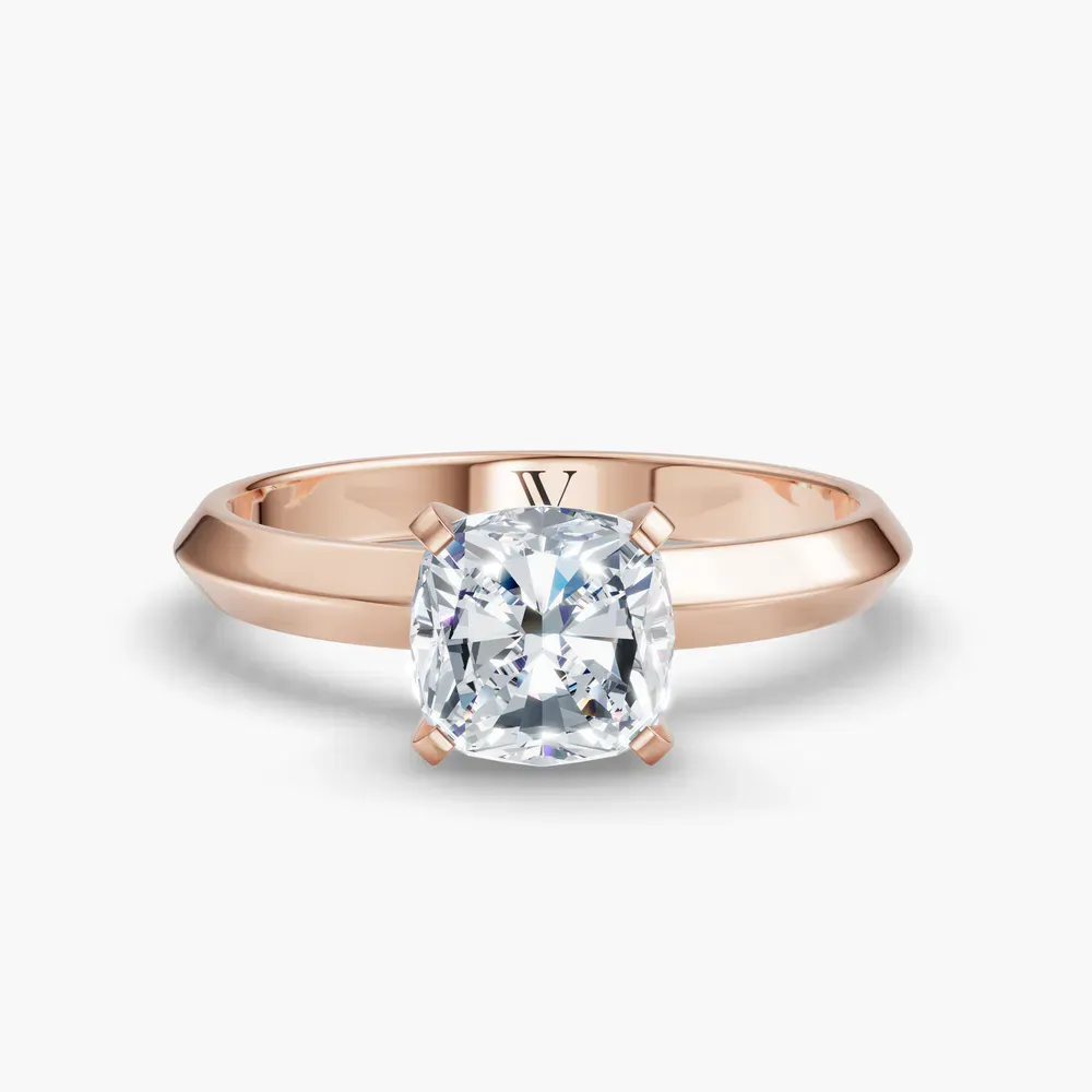 Certified 1 carat Lab Grown Diamond Cushion Cut Solitaire, Classic, Simple Engagement Ring in 14K Rose Gold-Marshi