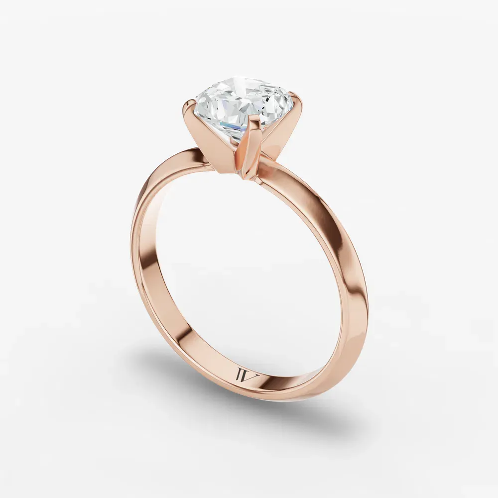 Certified 1 carat Lab Grown Diamond Cushion Cut Solitaire, Classic, Simple Engagement Ring in 14K Rose Gold-Marshi