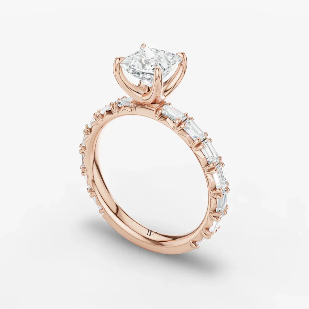 Certified 1 carat Lab Grown Diamond Princess Cut Pavé, Classic, Simple Engagement Ring in 14K Rose Gold-Jocelyn