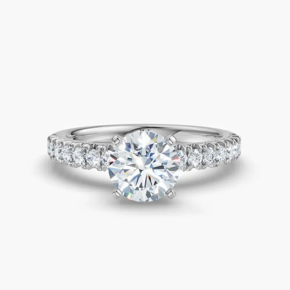 Certified 1 carat Lab Grown Diamond Round Cut Pavé, Classic, Simple Engagement Ring in 14K White Gold-Nela