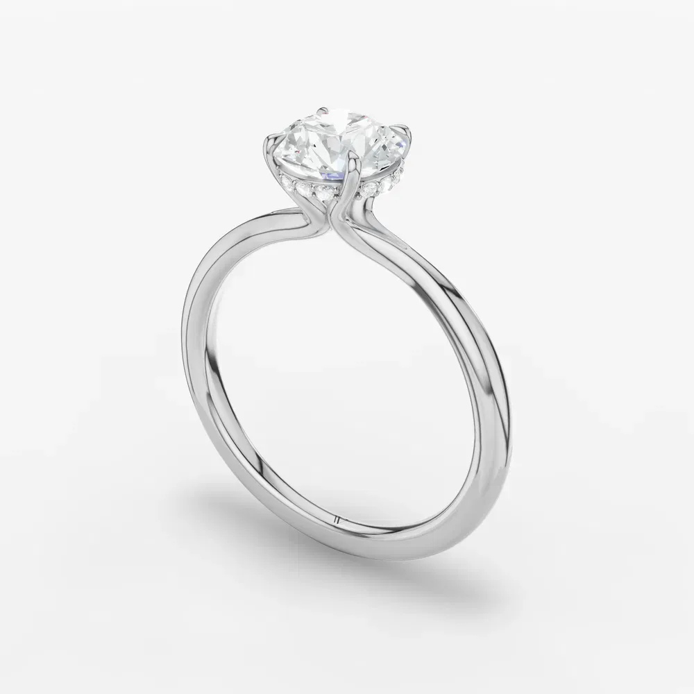 Certified 1 carat Lab Grown Diamond Round Cut Hidden Halo, Solitaire, Four Prong Engagement Ring in 14K White Gold-Anomis