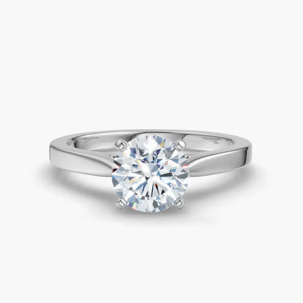 Certified 1 carat Lab Grown Diamond Round Cut Solitaire, Cathedral, Four Prong Engagement Ring in 14K White Gold-Saga