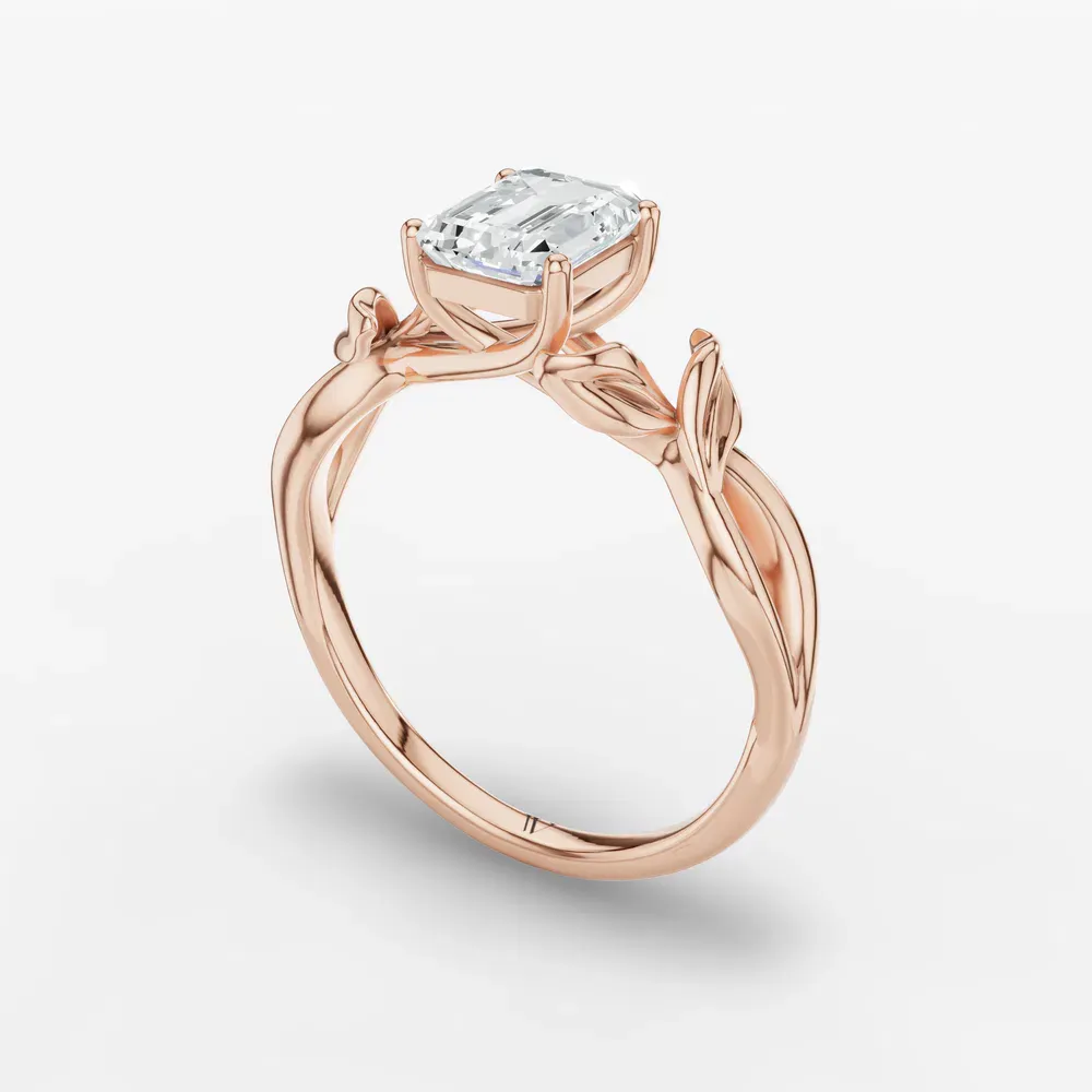 Certified 1 carat Lab Grown Diamond Emerald Cut Solitaire, Vintage, Split Shank Engagement Ring in 14K Rose Gold-Mirel