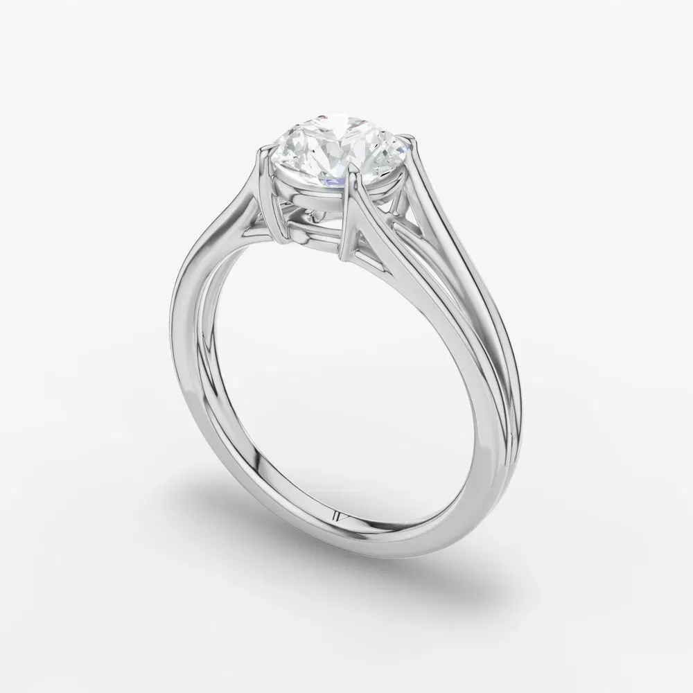 Certified 1 carat Lab Grown Diamond Round Cut Split Shank, Solitaire, Low profile Engagement Ring in 14K White Gold-Wraith