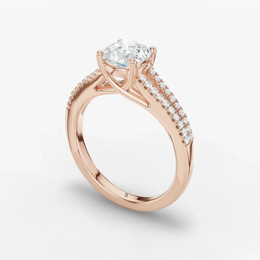 Certified 1 carat Lab Grown Diamond Cushion Cut Pavé, Cathedral, Split Shank Engagement Ring in 14K Rose Gold-Lumy