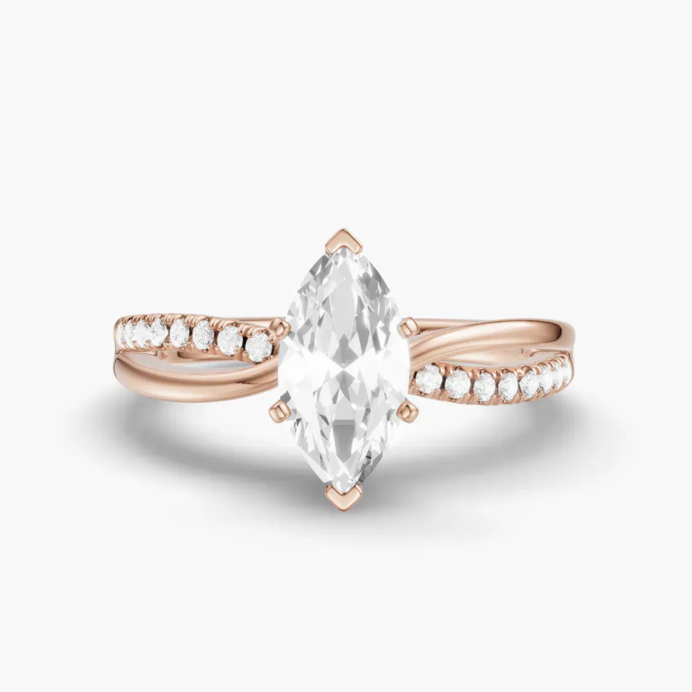 Certified 1 carat Lab Grown Diamond Marquise Cut Pavé, Split Shank Engagement Ring in 14K Rose Gold-Polaris