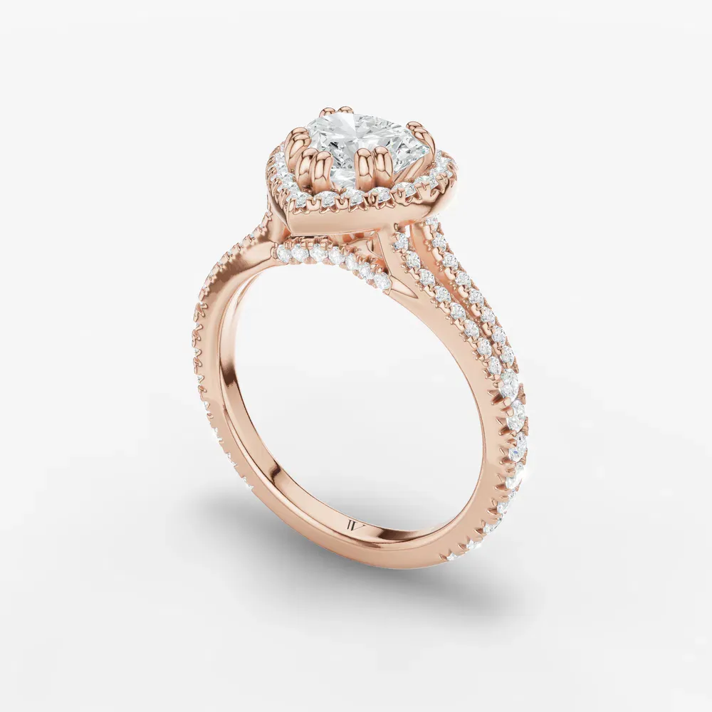 Certified 1 carat Lab Grown Diamond Heart Cut Pavé, Halo, Cathedral Engagement Ring in 14K Rose Gold-Gexis