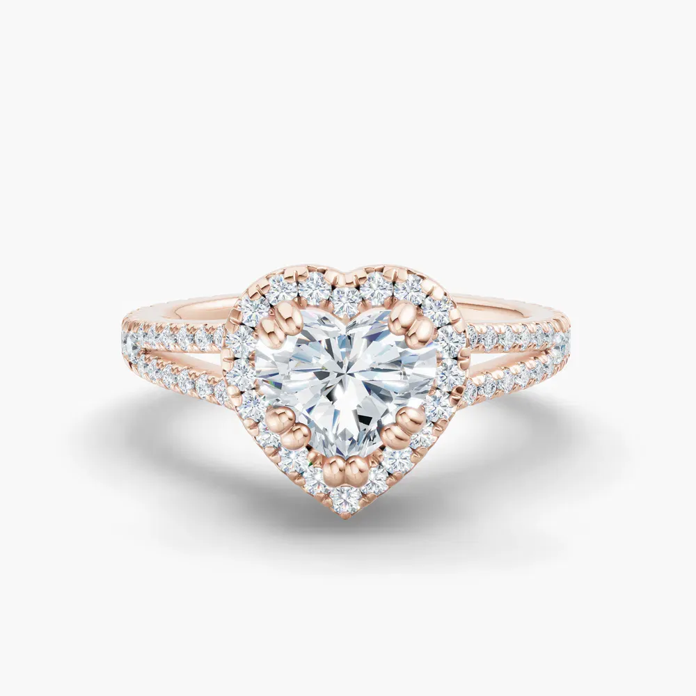 Certified 1 carat Lab Grown Diamond Heart Cut Pavé, Halo, Cathedral Engagement Ring in 14K Rose Gold-Gexis