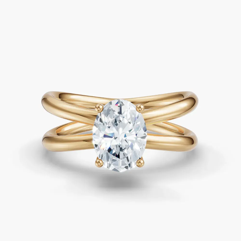 Certified 1 carat Lab Grown Diamond Oval Cut Solitaire, Split Shank, Hidden Halo Engagement Ring in 14K Yellow Gold-Ryn