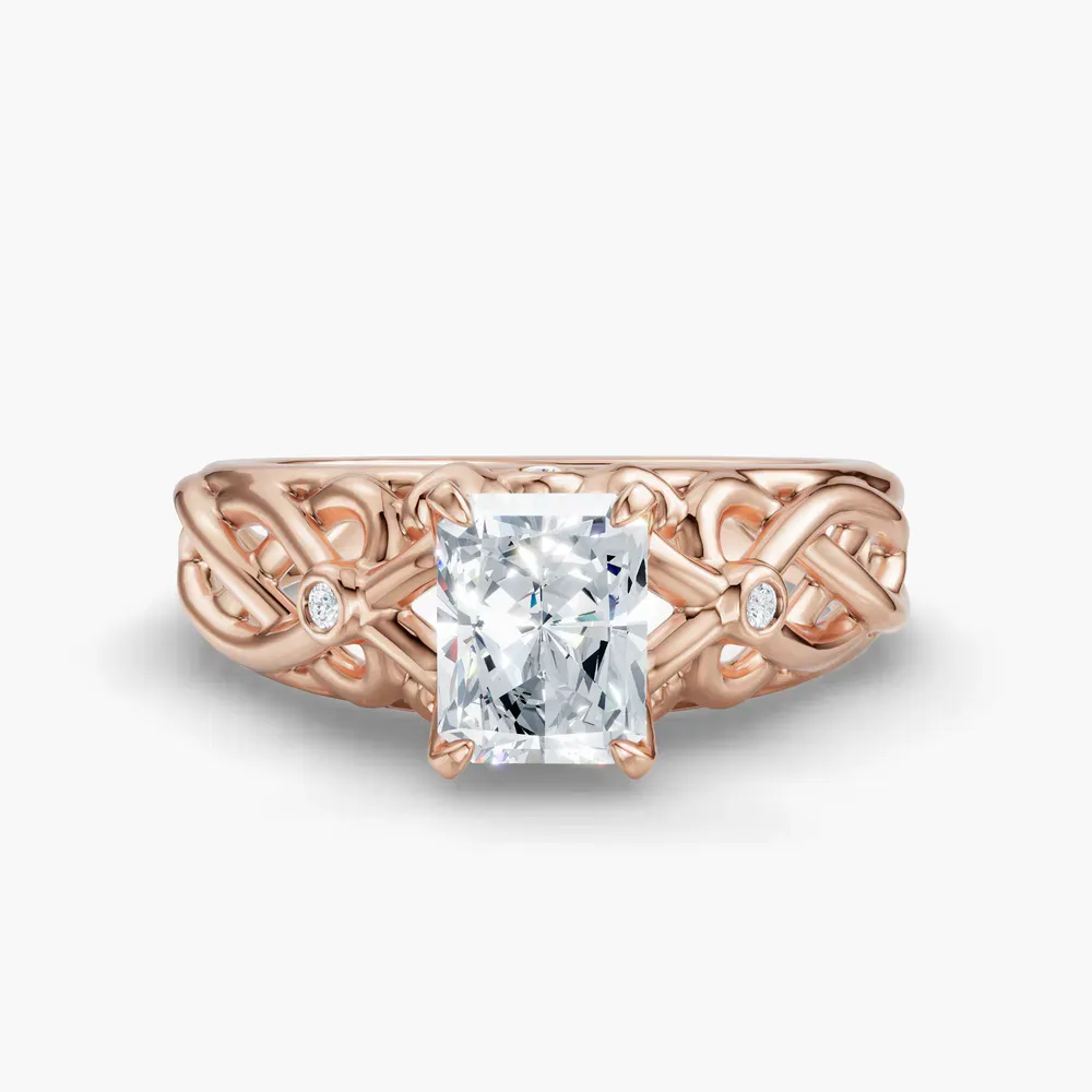 Certified 1 carat Lab Grown Diamond Radiant Cut Split Shank, Vintage, Twist Engagement Ring in 14K Rose Gold-Seren