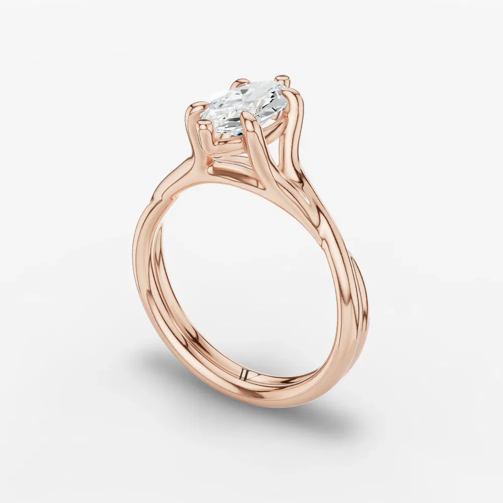 Certified 1 carat Lab Grown Diamond Marquise Cut Solitaire, Twist, Split Shank Engagement Ring in 14K Rose Gold-Iridell