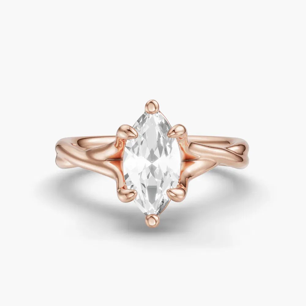 Certified 1 carat Lab Grown Diamond Marquise Cut Solitaire, Twist, Split Shank Engagement Ring in 14K Rose Gold-Iridell