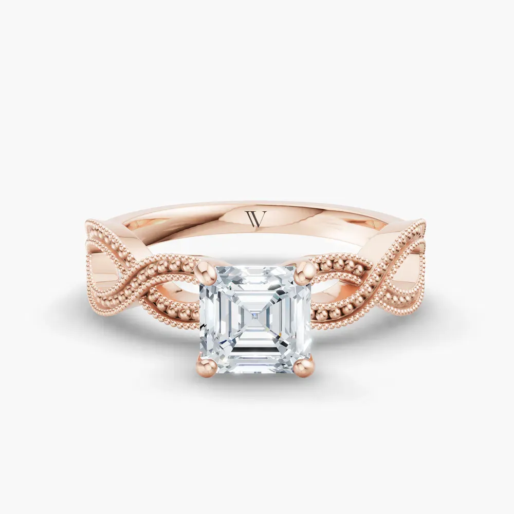 Certified 1 carat Lab Grown Diamond Asscher Cut Solitaire, Vintage, Unique Engagement Ring in 14K Rose Gold-Niva