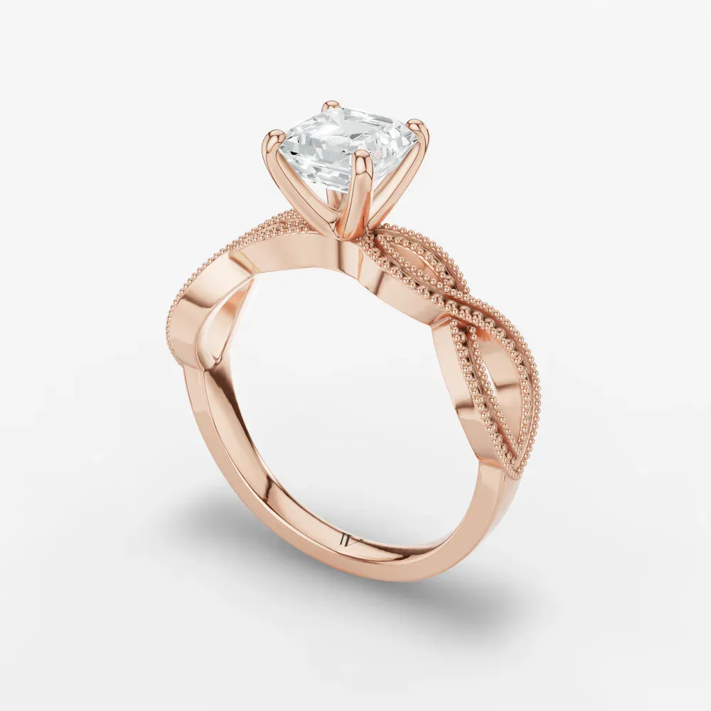 Certified 1 carat Lab Grown Diamond Asscher Cut Solitaire, Vintage, Unique Engagement Ring in 14K Rose Gold-Niva