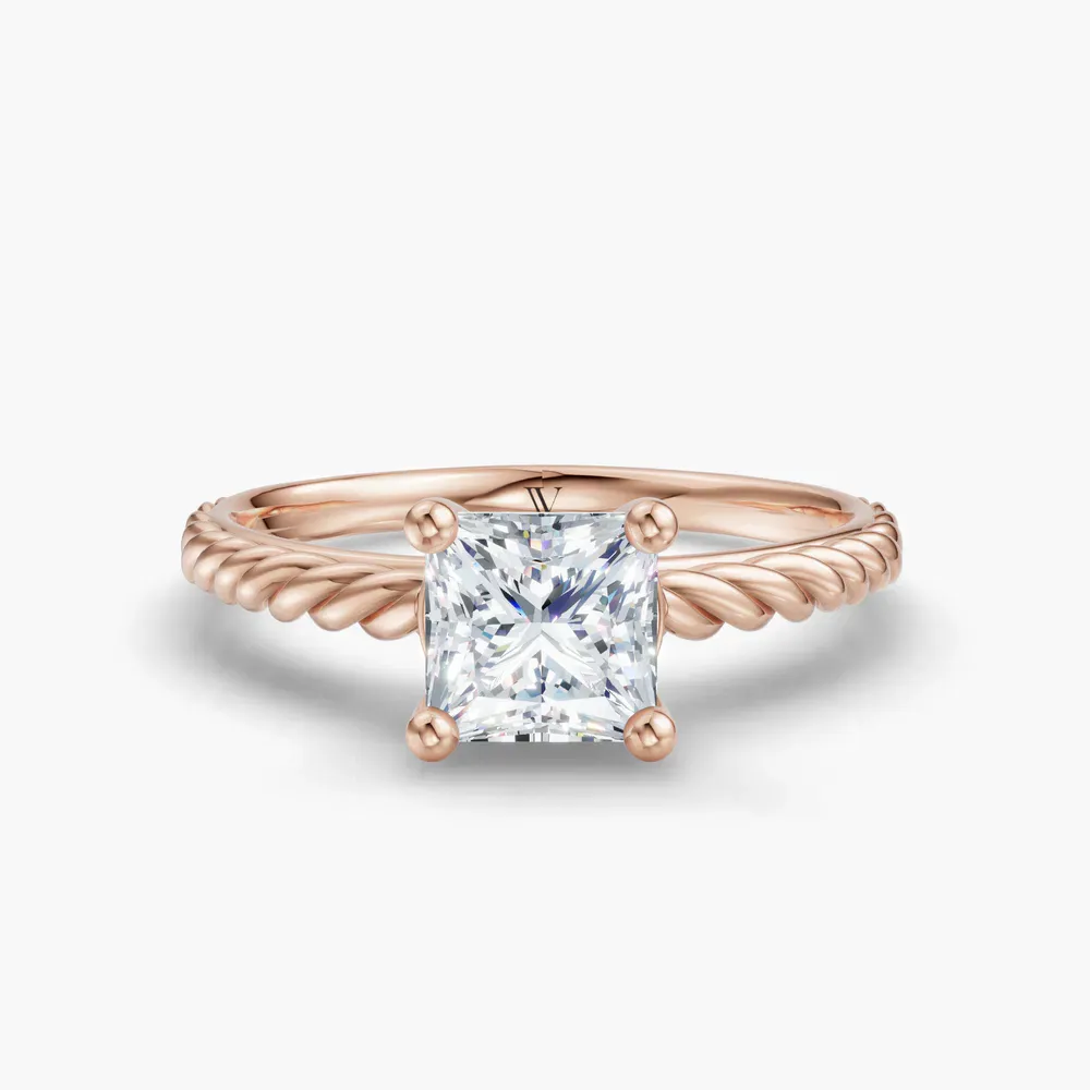 Certified 1 carat Lab Grown Diamond Princess Cut Solitaire, Vintage, Cathedral Engagement Ring in 14K Rose Gold-Voss