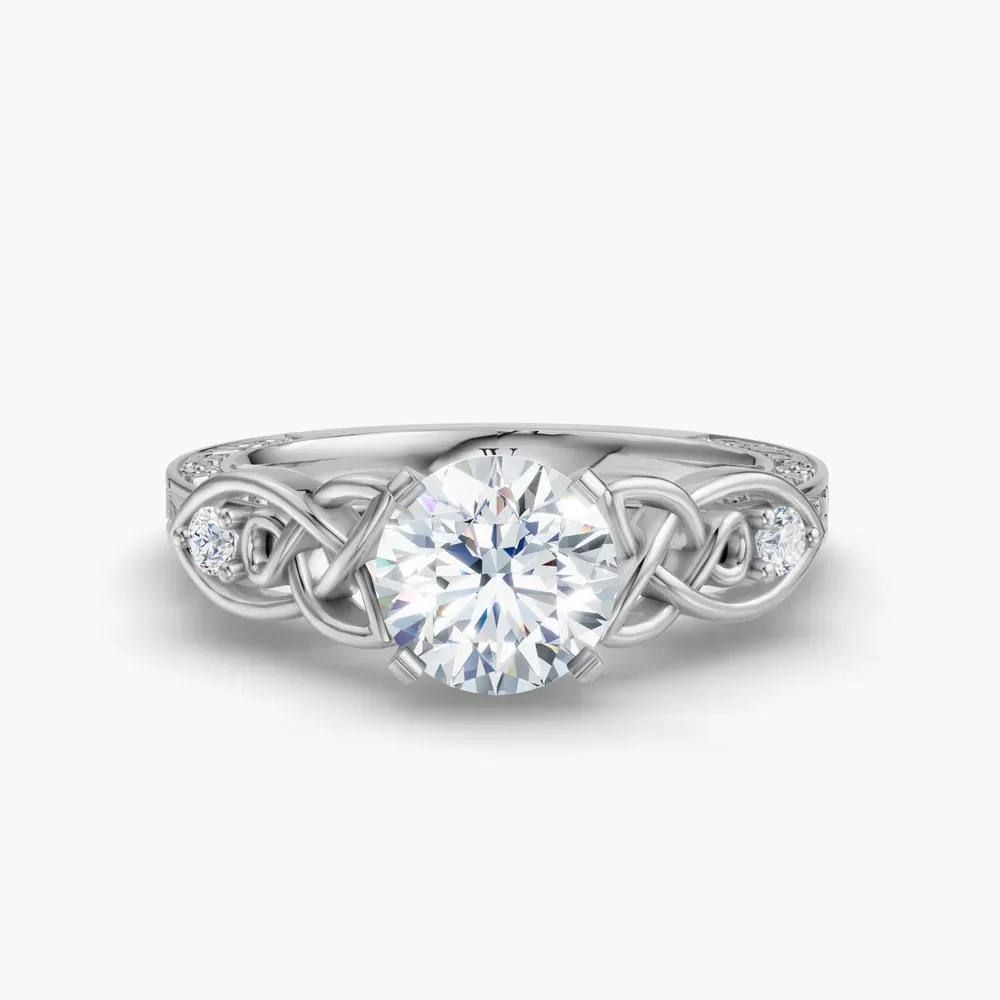 Certified 1 carat Lab Grown Diamond Round Cut Vintage, Cathedral, Unique Engagement Ring in 14K White Gold-Kael