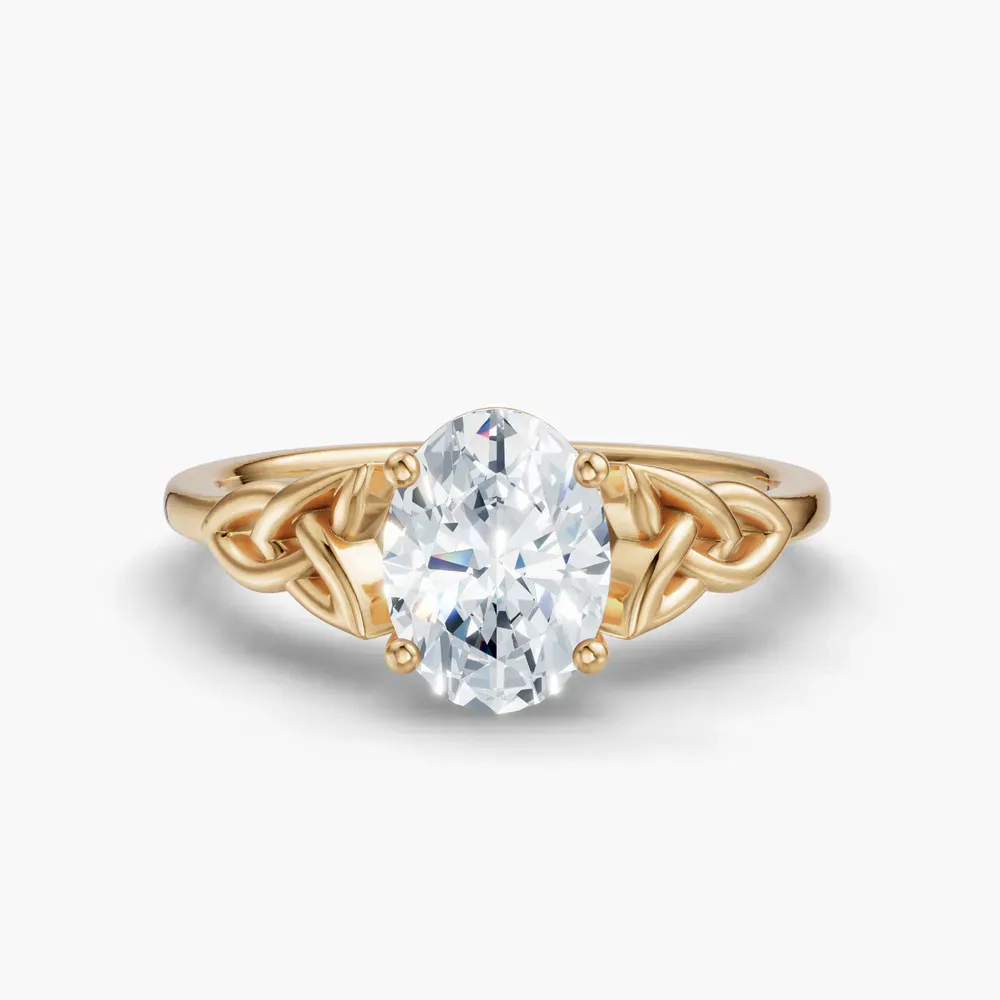 Certified 1 carat Lab Grown Diamond Oval Cut Solitaire, Cathedral, Celtic Engagement Ring in 14K Yellow Gold-Vire