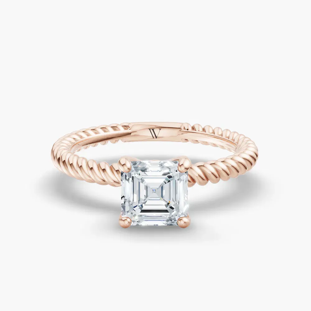 Certified 1 carat Lab Grown Diamond Asscher Cut Solitaire, Twist, Vintage Engagement Ring in 14K Rose Gold-Liray