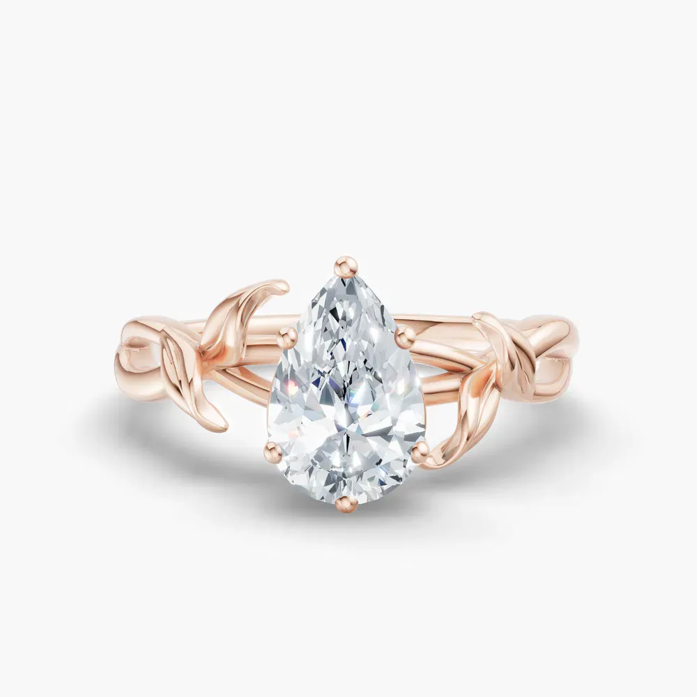 Certified 1 carat Lab Grown Diamond Pear Cut Solitaire, Vintage, Split Shank Engagement Ring in 14K Rose Gold-Mirel