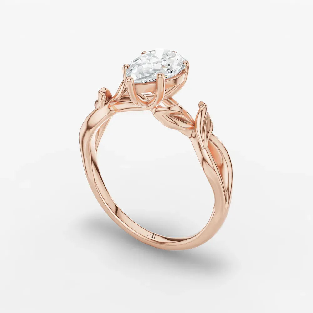 Certified 1 carat Lab Grown Diamond Pear Cut Solitaire, Vintage, Split Shank Engagement Ring in 14K Rose Gold-Mirel