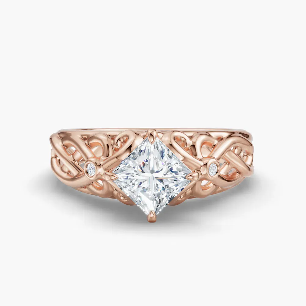 Certified 1 carat Lab Grown Diamond Princess Cut Split Shank, Vintage, Twist Engagement Ring in 14K Rose Gold-Seren
