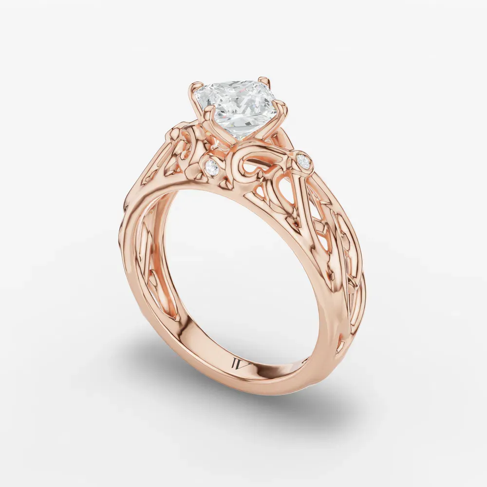 Certified 1 carat Lab Grown Diamond Princess Cut Split Shank, Vintage, Twist Engagement Ring in 14K Rose Gold-Seren