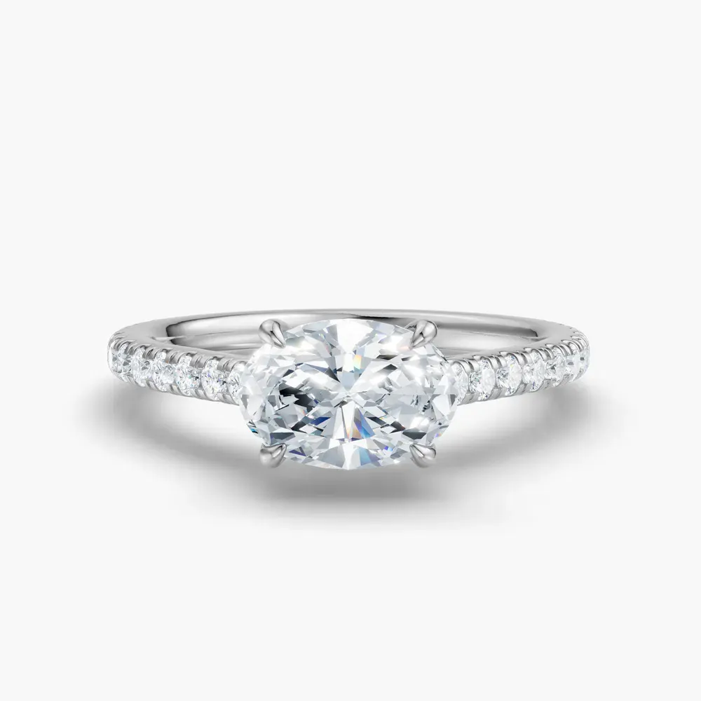Certified 1 carat Lab Grown Diamond Oval Cut Pavé, Cathedral, East-West Engagement Ring in 14K White Gold-Uma