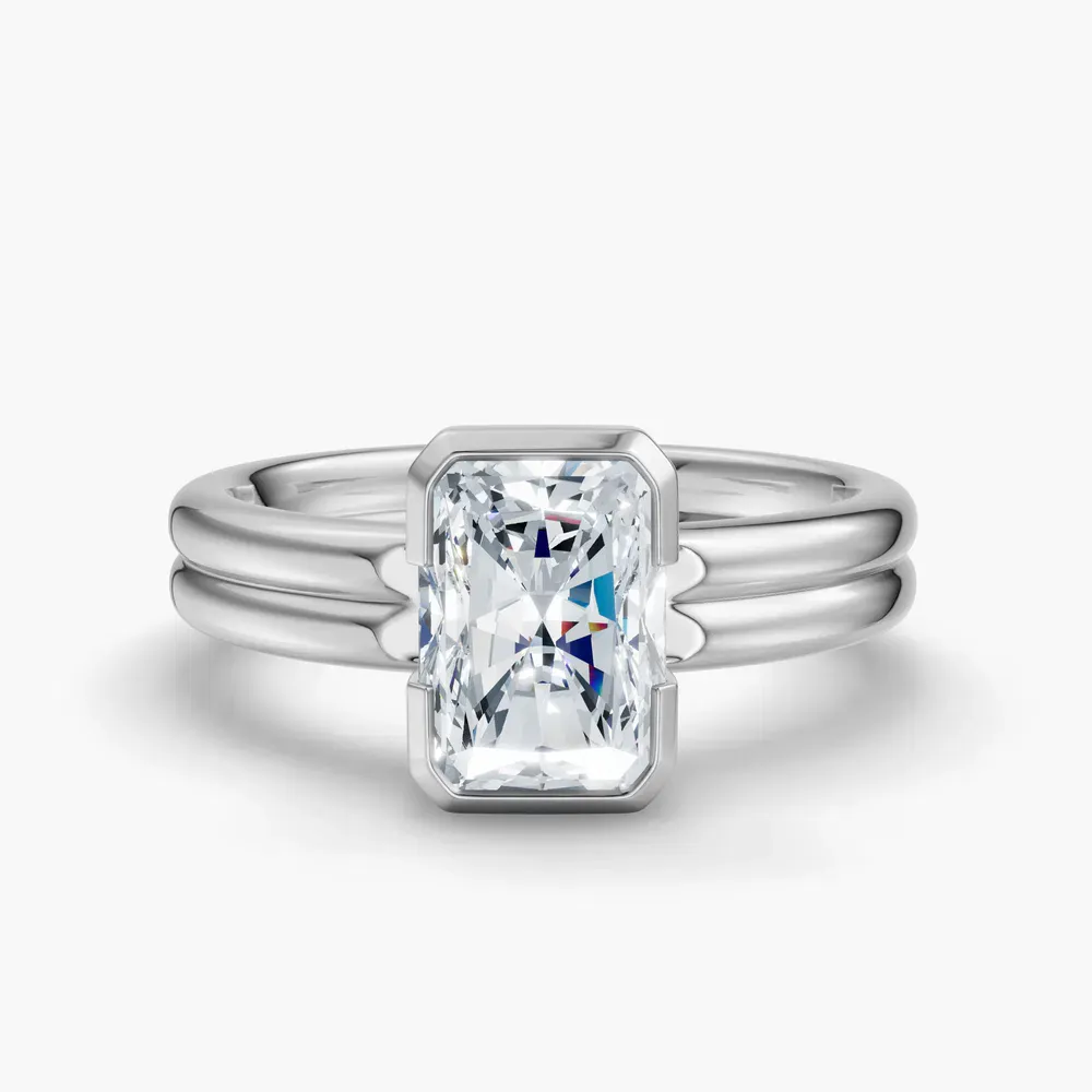 Certified 1 carat Lab Grown Diamond Radiant Cut Solitaire, Bezel, Modern Engagement Ring in 18K White Gold-Sena