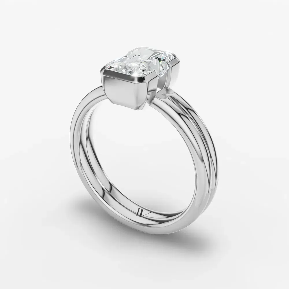 Certified 1 carat Lab Grown Diamond Radiant Cut Solitaire, Bezel, Modern Engagement Ring in 18K White Gold-Sena