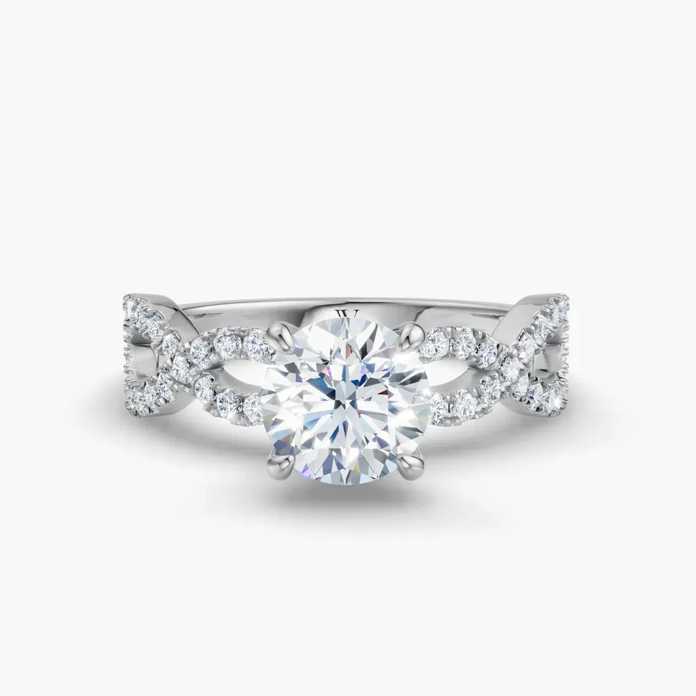 Certified 1 carat Lab Grown Diamond Round Cut Infinity, Twist, Pavé Engagement Ring in 18K White Gold-Aurelia
