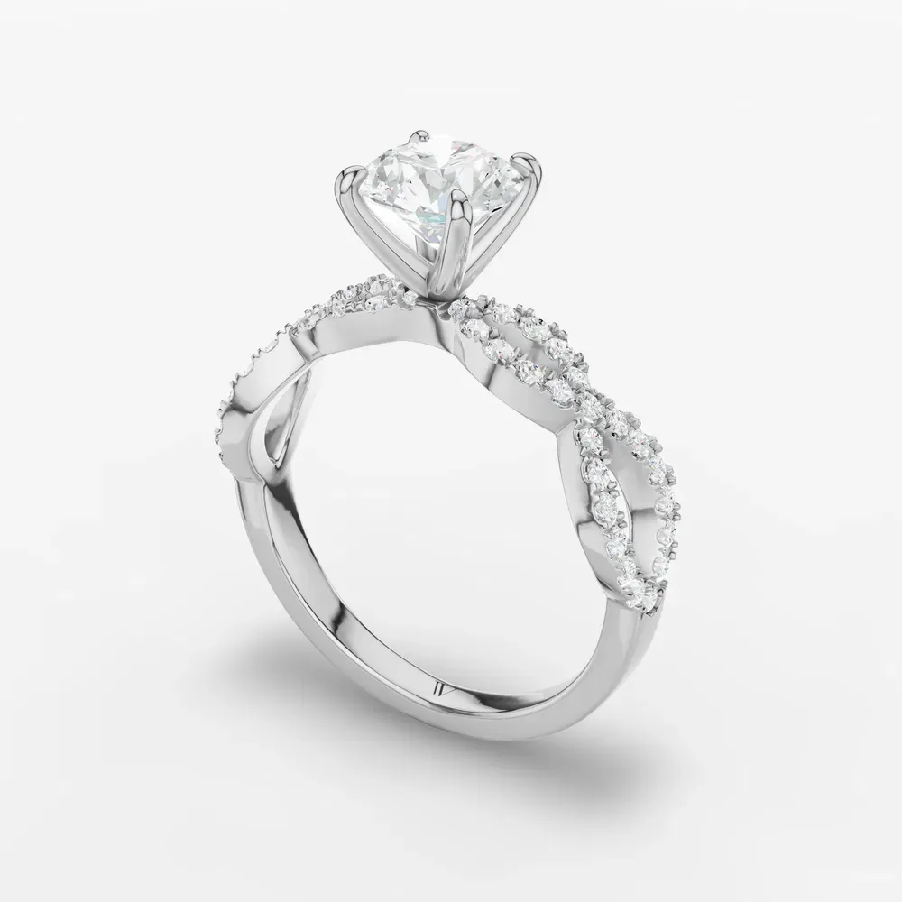 Certified 1 carat Lab Grown Diamond Round Cut Infinity, Twist, Pavé Engagement Ring in 18K White Gold-Aurelia