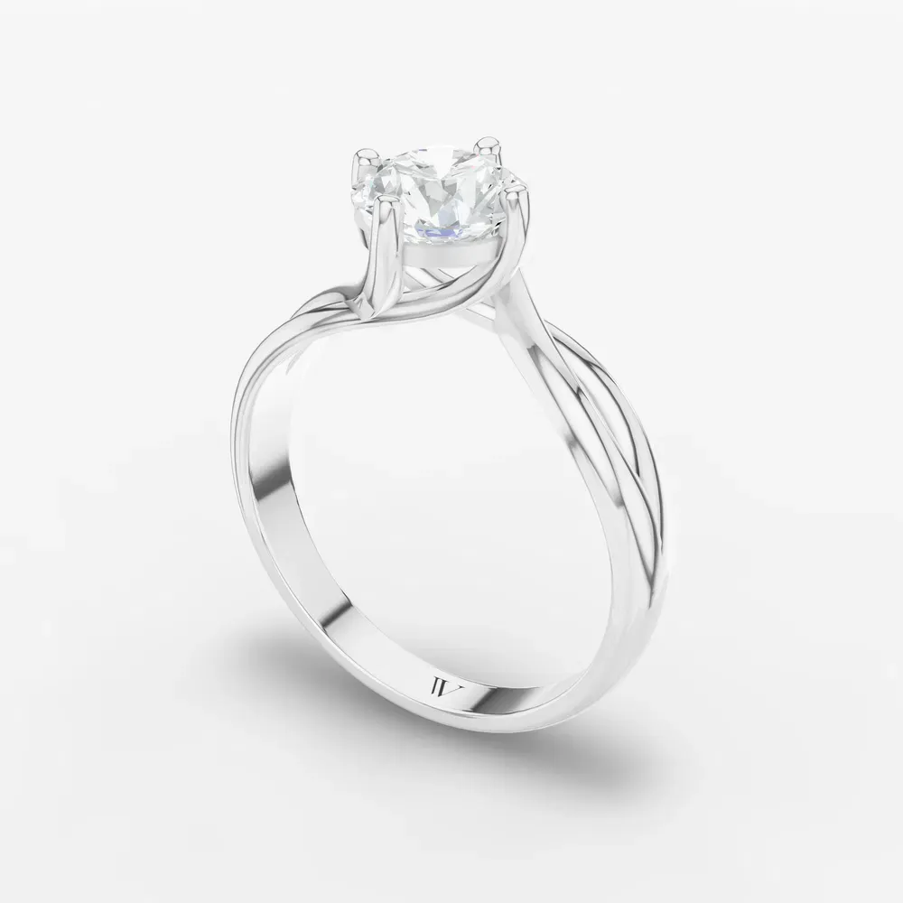 Certified 1 carat Lab Grown Diamond Round Cut Solitaire, Split Shank, Twist Engagement Ring in 18K White Gold-Ruby