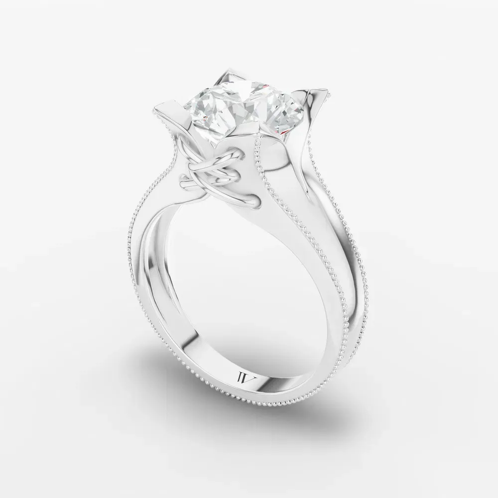 Certified 1 carat Lab Grown Diamond Round Cut Solitaire, Twist, Milgrain Engagement Ring in 18K White Gold-Ivryn