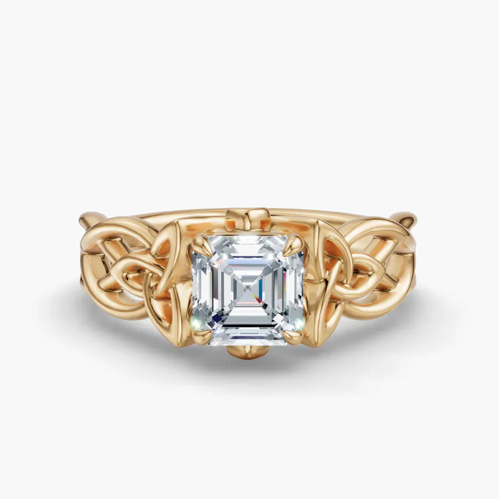 Certified 1 carat Lab Grown Diamond Asscher Cut Solitaire, Split Shank, Vintage Engagement Ring in 14K Yellow Gold-Kaelin