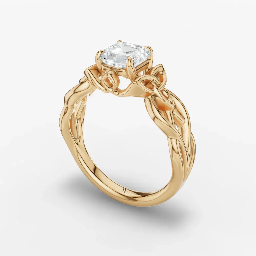 Certified 1 carat Lab Grown Diamond Asscher Cut Solitaire, Split Shank, Vintage Engagement Ring in 14K Yellow Gold-Kaelin