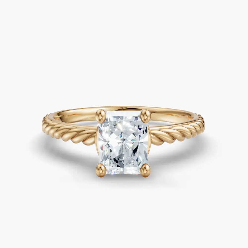 Certified 1 carat Lab Grown Diamond Radiant Cut Solitaire, Vintage, Cathedral Engagement Ring in 18K Yellow Gold-Voss
