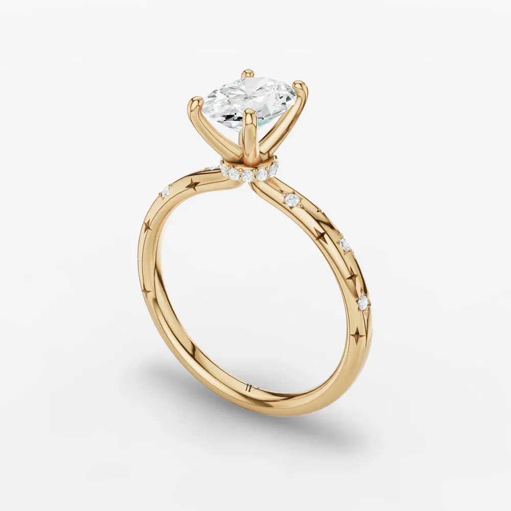 Certified 1 carat Lab Grown Diamond Oval Cut Hidden Halo, Unique, Side Stone Engagement Ring in 18K Yellow Gold-Celestyn