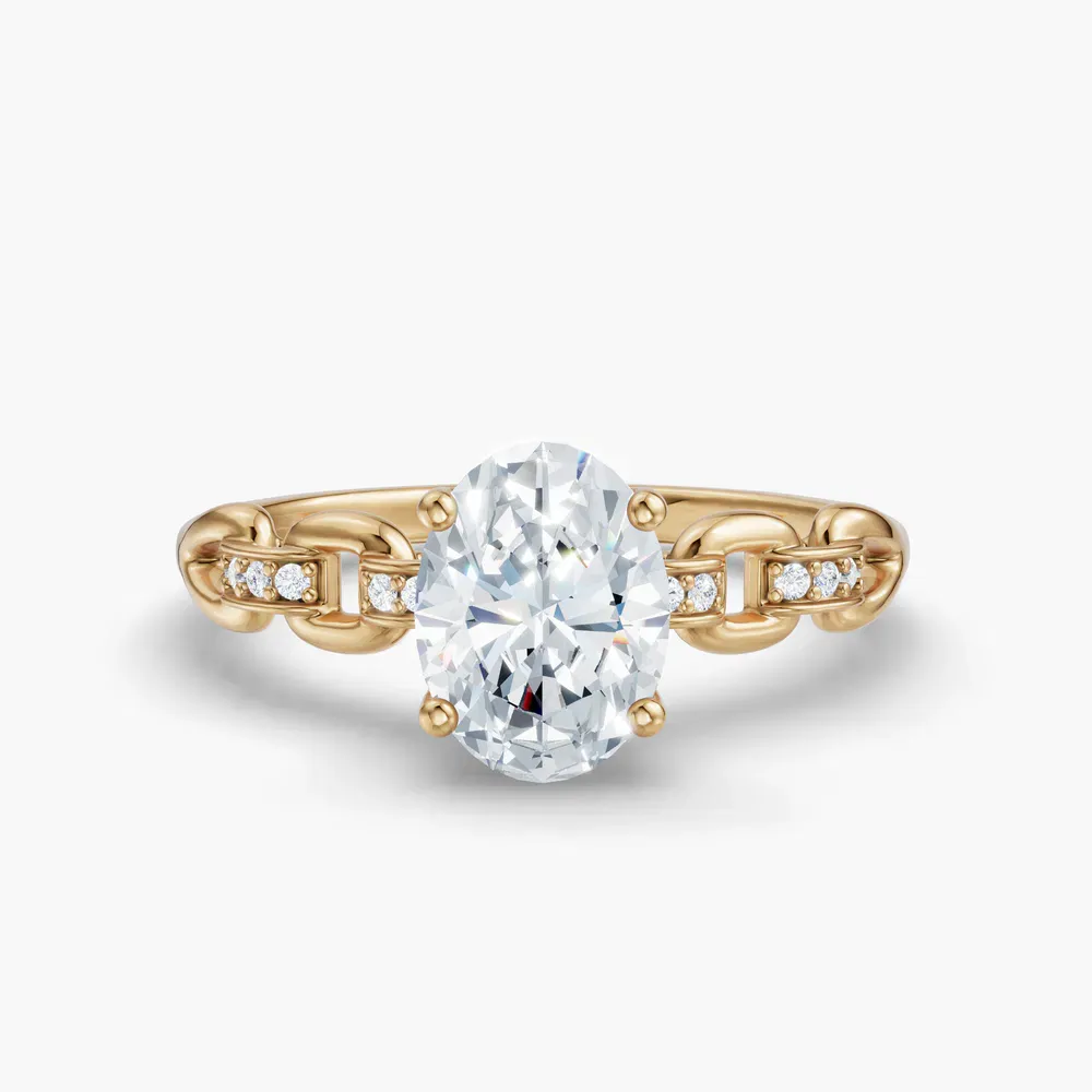 Certified 1 carat Lab Grown Diamond Oval Cut Twist, Unique, Side Stone Engagement Ring in 18K Yellow Gold-Perenne