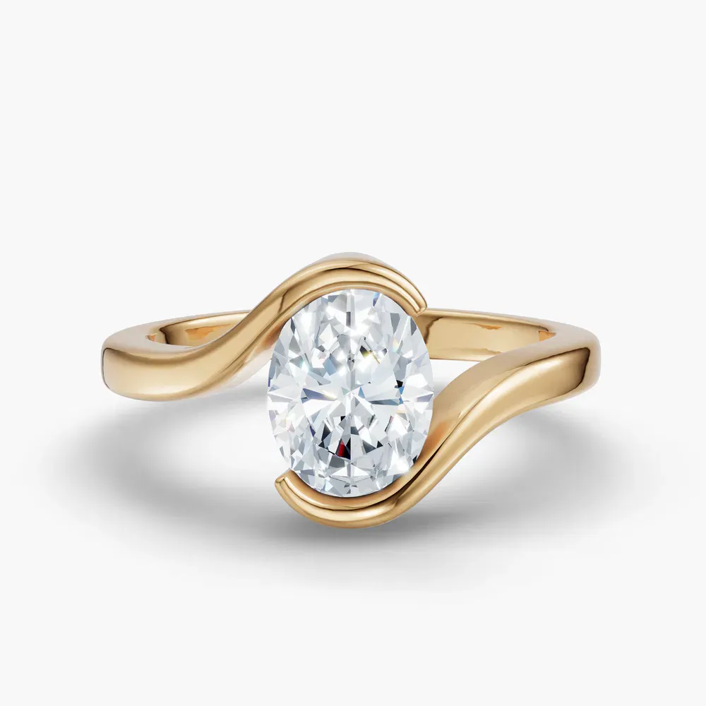 Certified 1 carat Lab Grown Diamond Oval Cut Solitaire, Modern, Bezel Engagement Ring in 14K Yellow Gold-Rylen